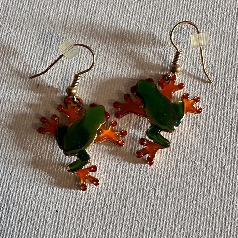 Vintage Lunch At The Ritz Colorful Frog Earrings - Picture 2 of 2